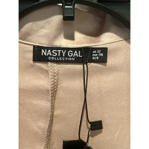 Nasty Gal Women’s Gold Long Sleeve Button fBlazer Top Silky Cardigan blazer US8 - Picture 4 of 9